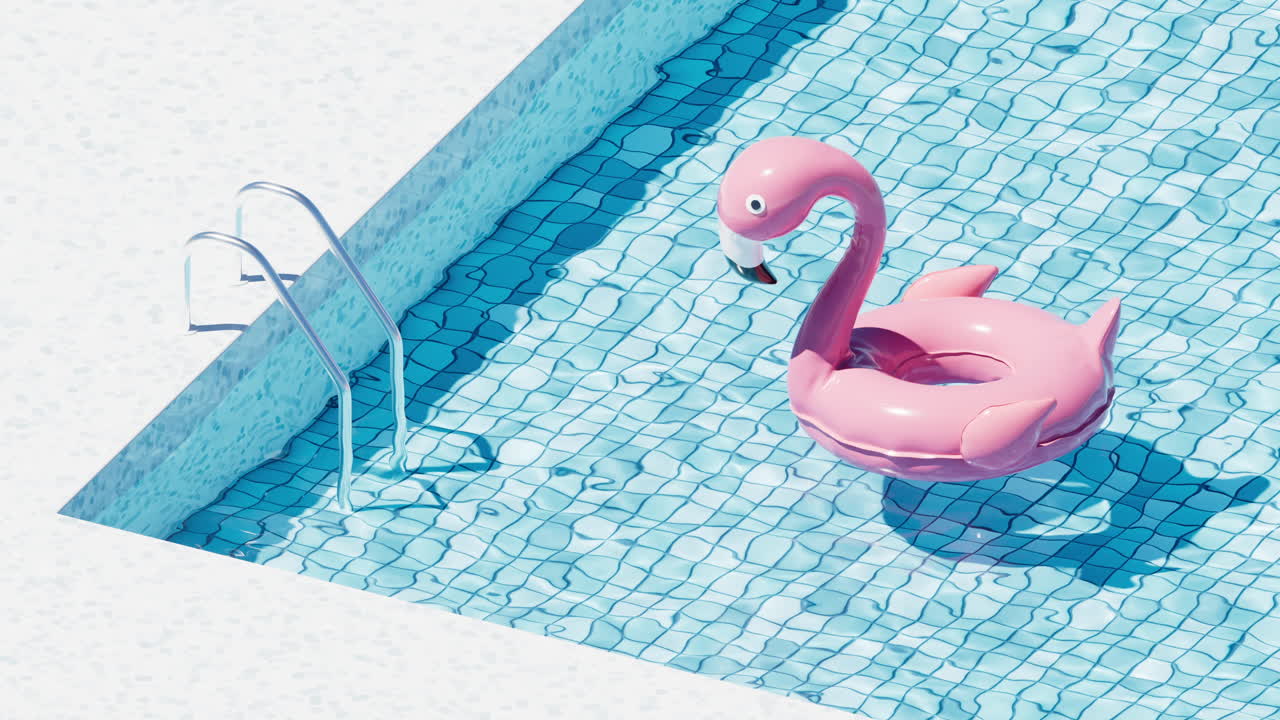 Swimming pool and floating flamingo, 3d rendering.