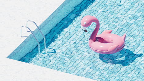 piscina y flamenco flotante, renderización en 3d.