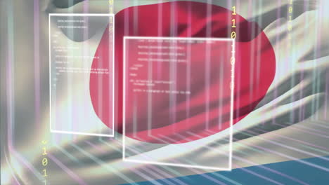 animación de la bandera de japón a través del procesamiento de datos digitales en pantallas