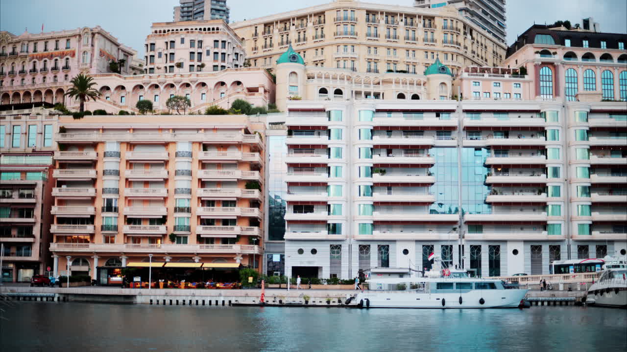 View of the buildings in the skyline of Monaco in the evening