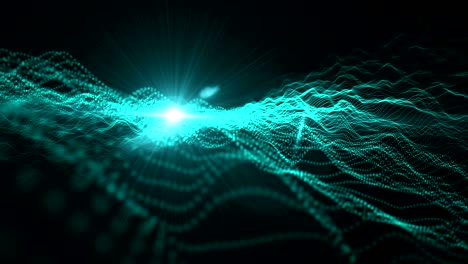 partículas de onda digital de alta tecnología con luz brillante