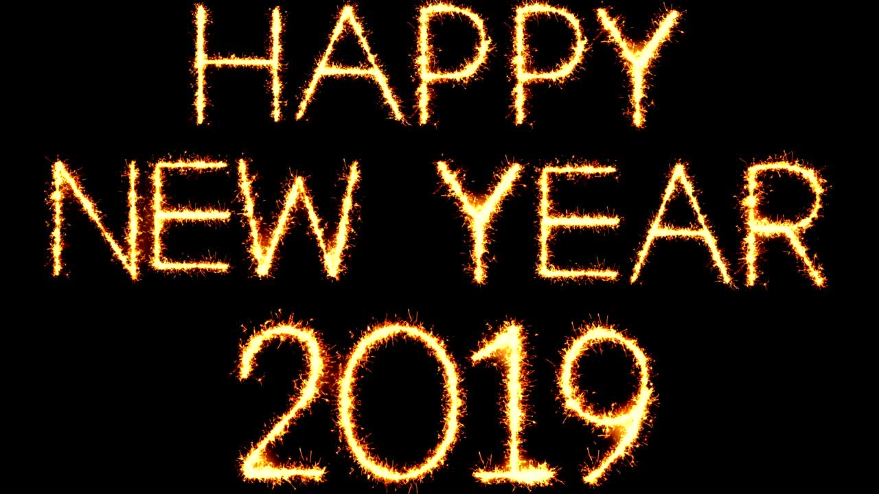 Happy New Year 2019 Text Sparkler Glitter Sparks Firework Loop Animation