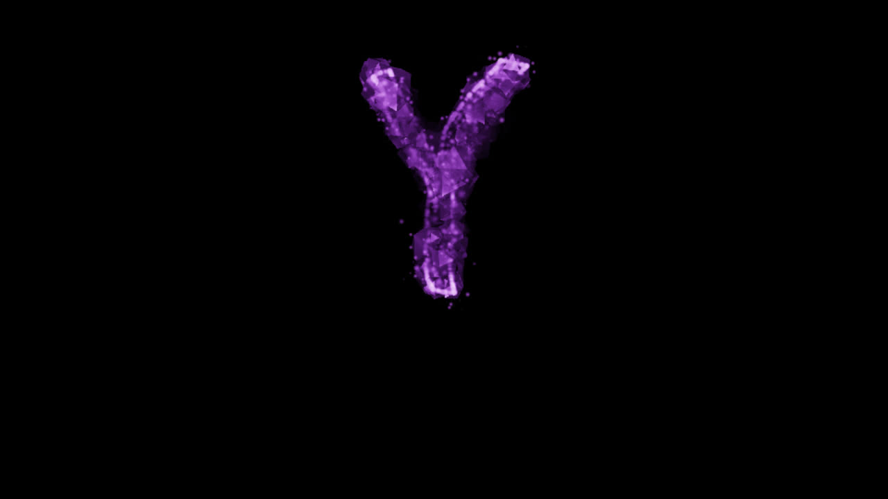 Glowing purple particle letter Y on transparent background