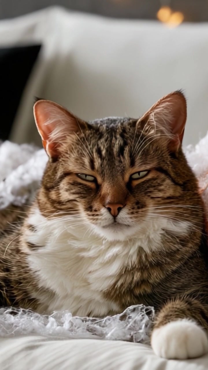 La trasformazione di un gatto accogliente: dal sonno pacifico alla consapevolezza attenta in due scene accattivanti