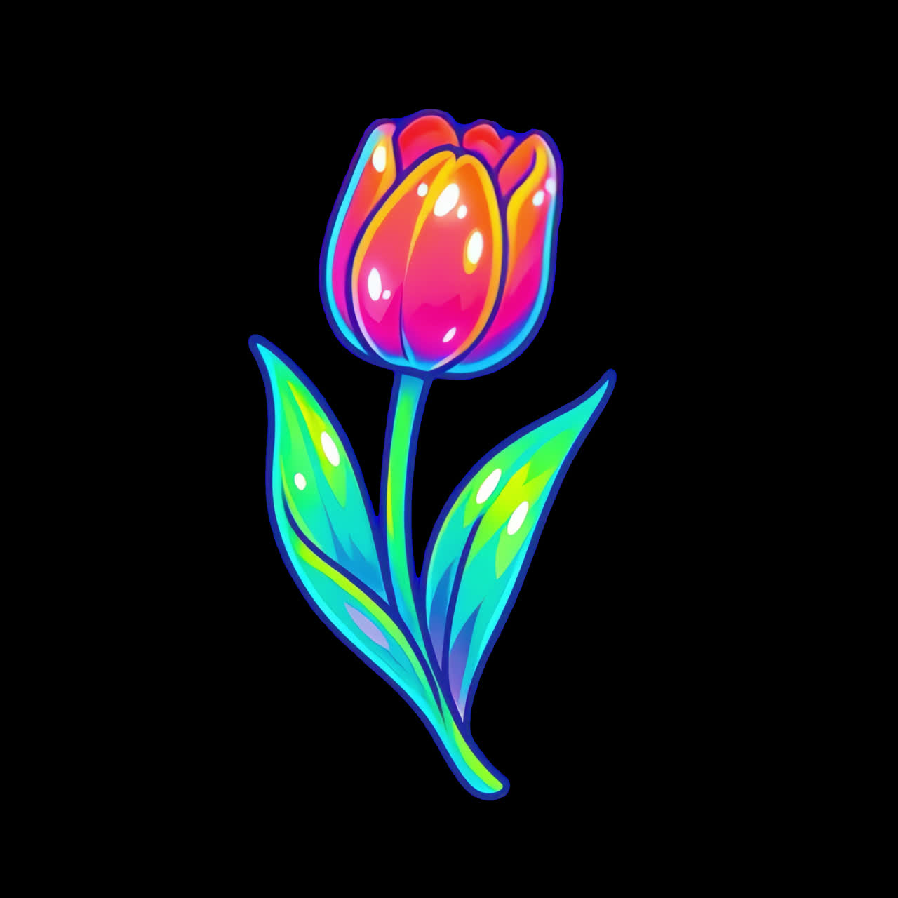 Farverig tulipan-illustration, animeret, isoleret aktiv, transparent 4K-video, alfakanal, ProRes