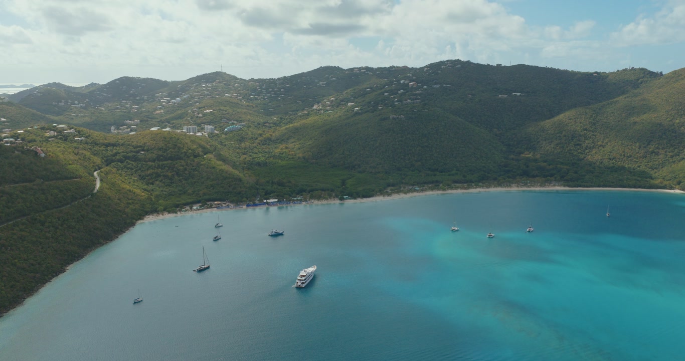 Horseshoe-shaped Tropical Beach Of Magens Bay On The Island Of St. Thomas In The U.S. Virgin Islands. Aerial Shot