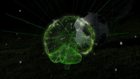 animation of digital brain model with data points and connections on dark background