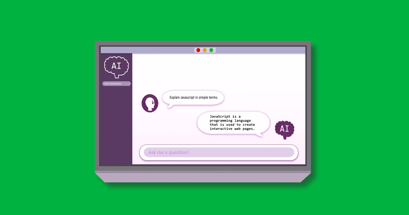 Animazione di uno schermo digitale con chat AI su sfondo trasparente
