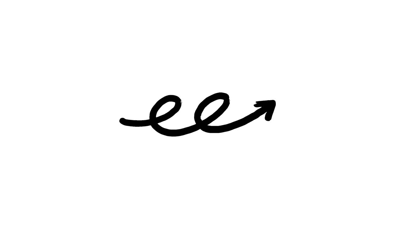 Hand Drawn Curly Arrow Pointing Right on White Background