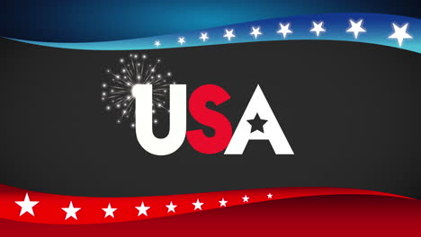 bandera de los estados unidos de américa con palabra y fuegos artificiales