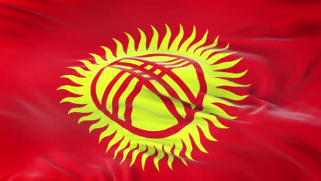 kyrgyzstan flag waving in the wind with highly detailed fabric texture. seamless loop