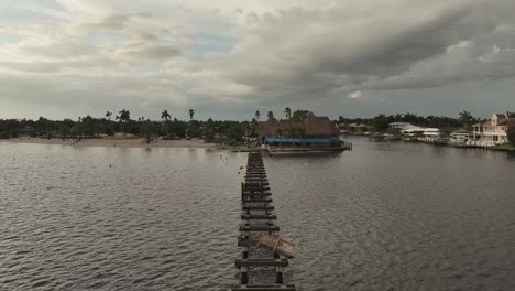 drone view of waterfront restaurant and bar