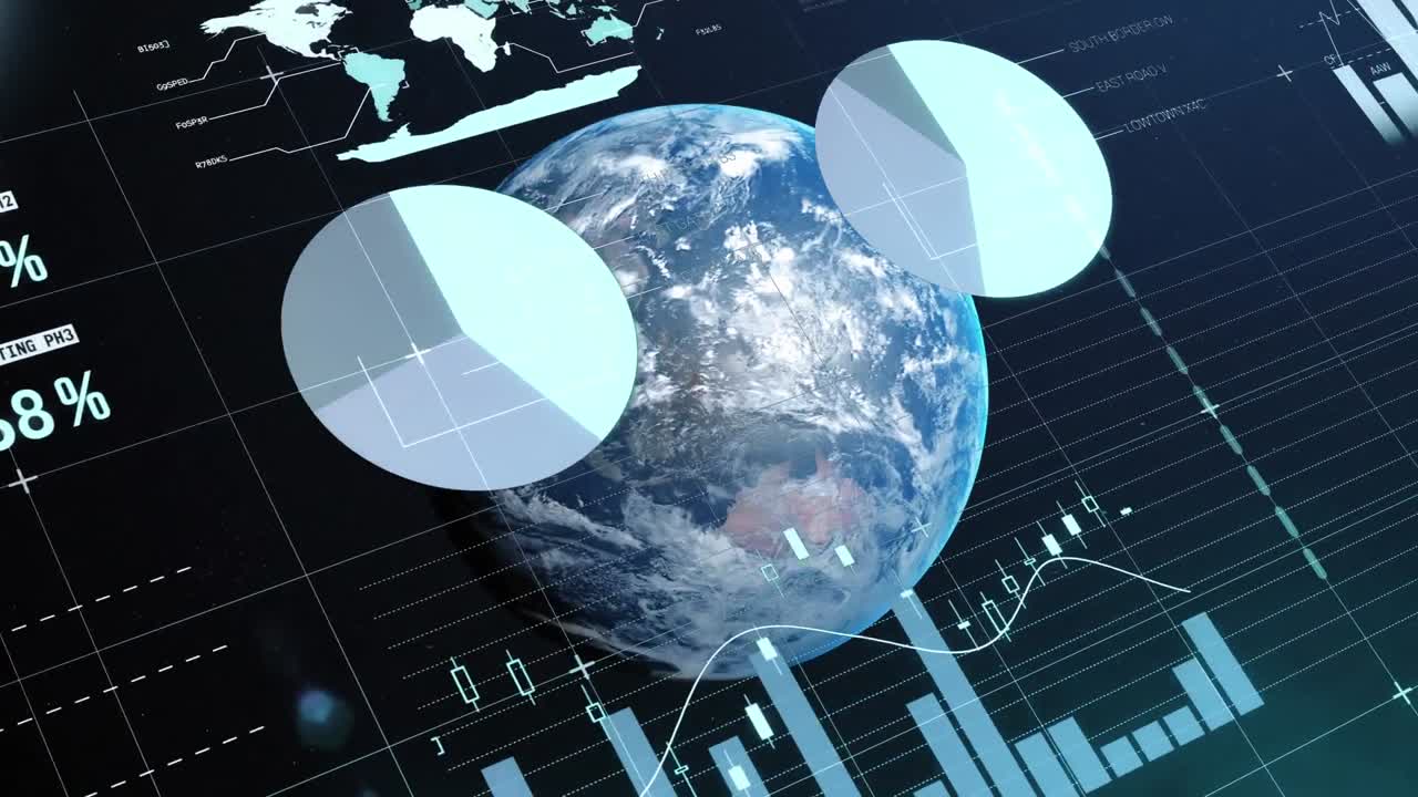 Animation of data processing and statistics over globe