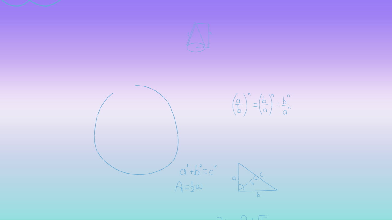 파란색에서 보라색 바탕에 손으로 쓴 수학 수식의 애니메이션