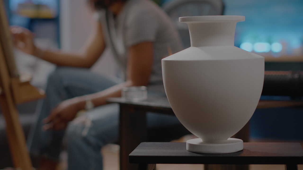 Close up of white vase used for authentic drawing project