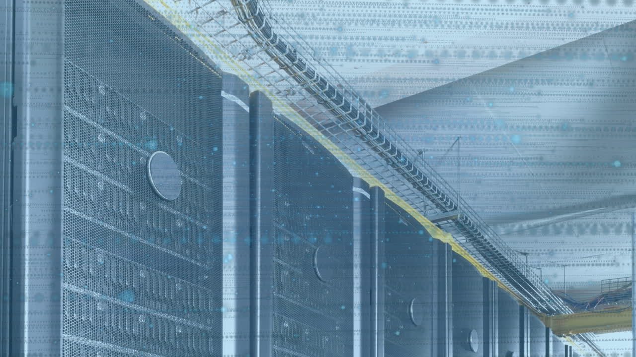 animación del procesamiento de datos financieros a través de servidores informáticos