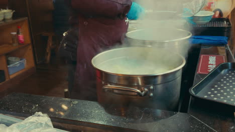 Preparing Delicious Dumplings and Soup in a Street Food Stall