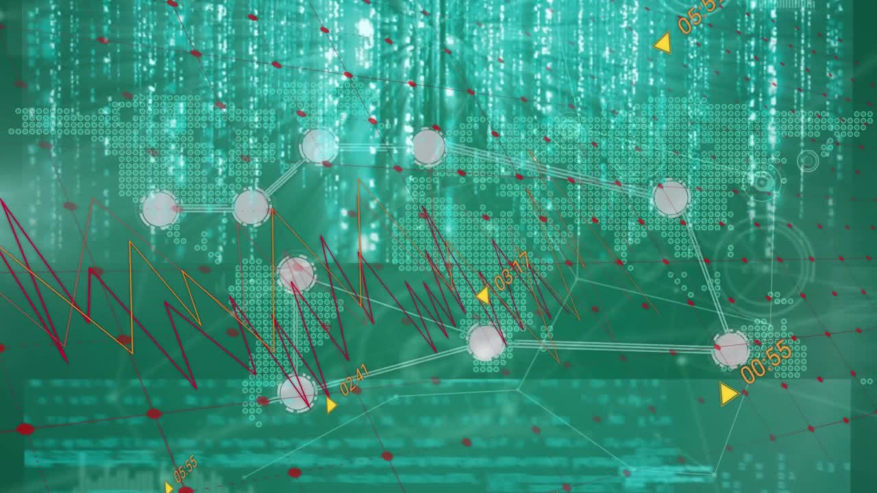 Animation of network of connections with icons over sea view