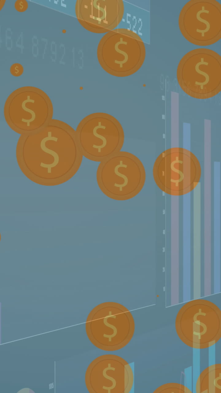 animación del procesamiento de datos sobre símbolos de dólares