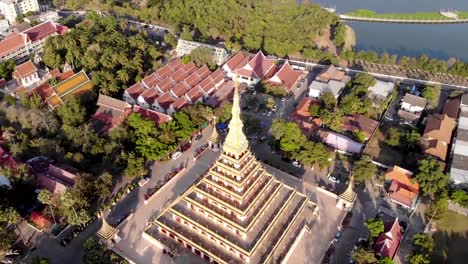 Aerial-of-Phra-That-Kham-Kaen-Famous-Tourist-Attraction-in-Khon-Kaen,-Thailand