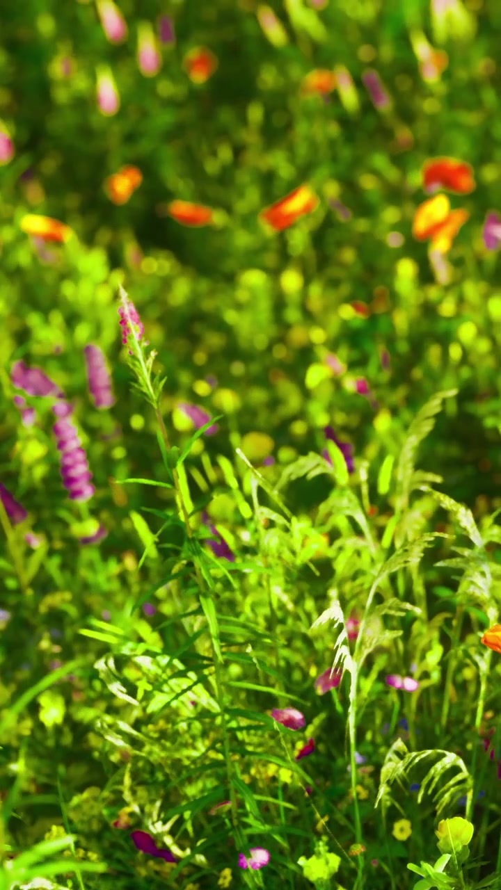 Summer flowers bloom in a field during the sunny afternoon hours