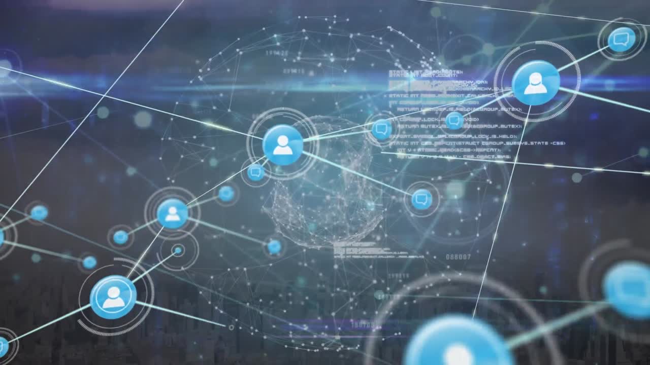 전 세계에 있는 아이콘과 연결된 네트워크의 애니메이션