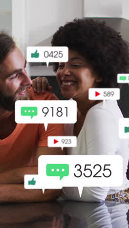 animación de iconos de los medios sobre una pareja diversa