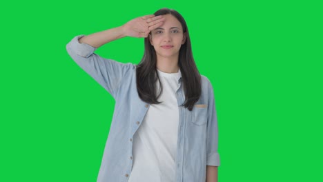 proud indian girl saluting on republic day green screen