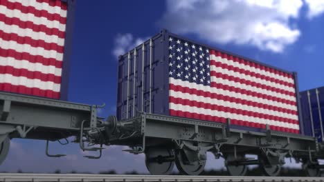 tren y contenedores con la bandera de los ee.uu. transporte ferroviario bucle sin costura 4k