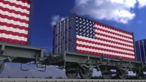 train and containers with the flag of usa. railway transportation. seamless loop 4k