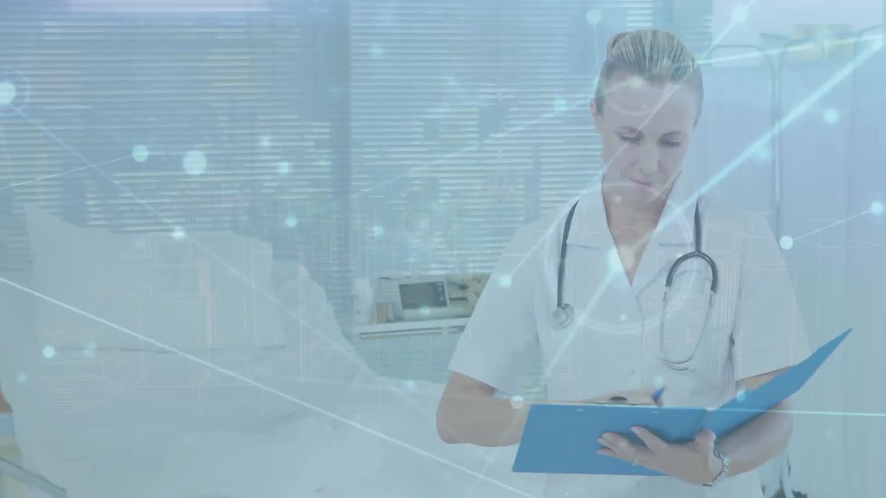 animación de la red de conexiones a través de la mujer médico