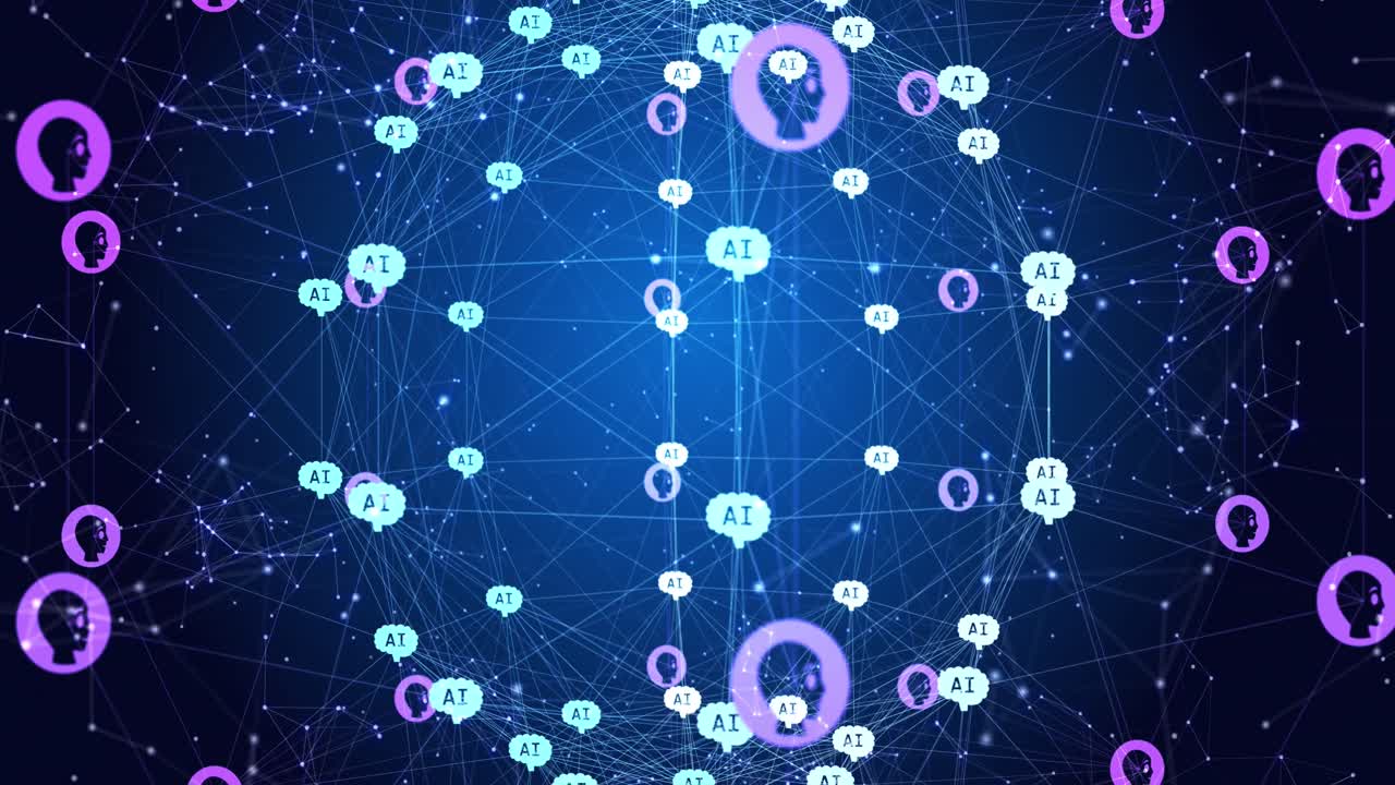 아이콘으로 연결된 전 세계에 대한 데이터 처리의 애니메이션