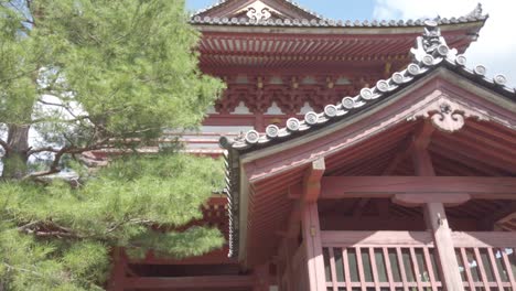 Daitoku-Ji-Buddhist-Temple-in-Kyoto,-Japan,-viewing-from-up-above-and-tilting-downward,-taking-in-the-splendor-of-this-spectacular-architectural-Buddhist-temple