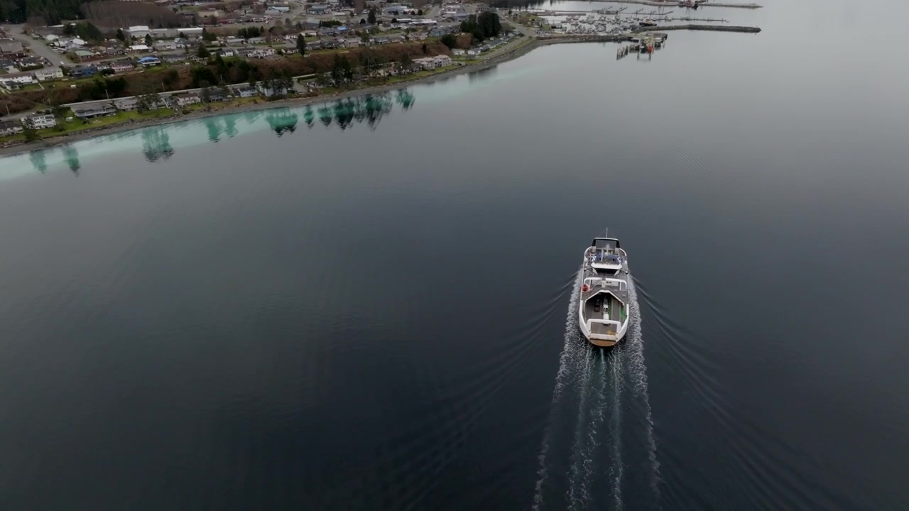 Drohnenaufnahme vom Heringslaichen am Ufer von Port McNeill