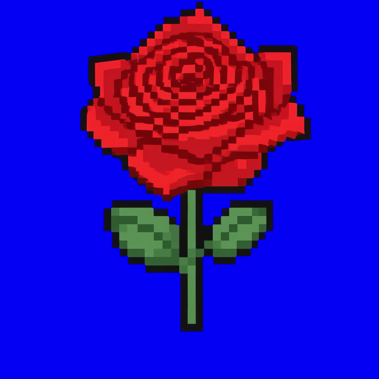 Pixelated red rose animation, transparent 4K video, green screen