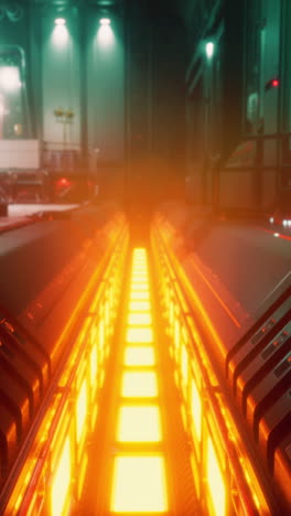 a futuristic corridor with glowing orange lights