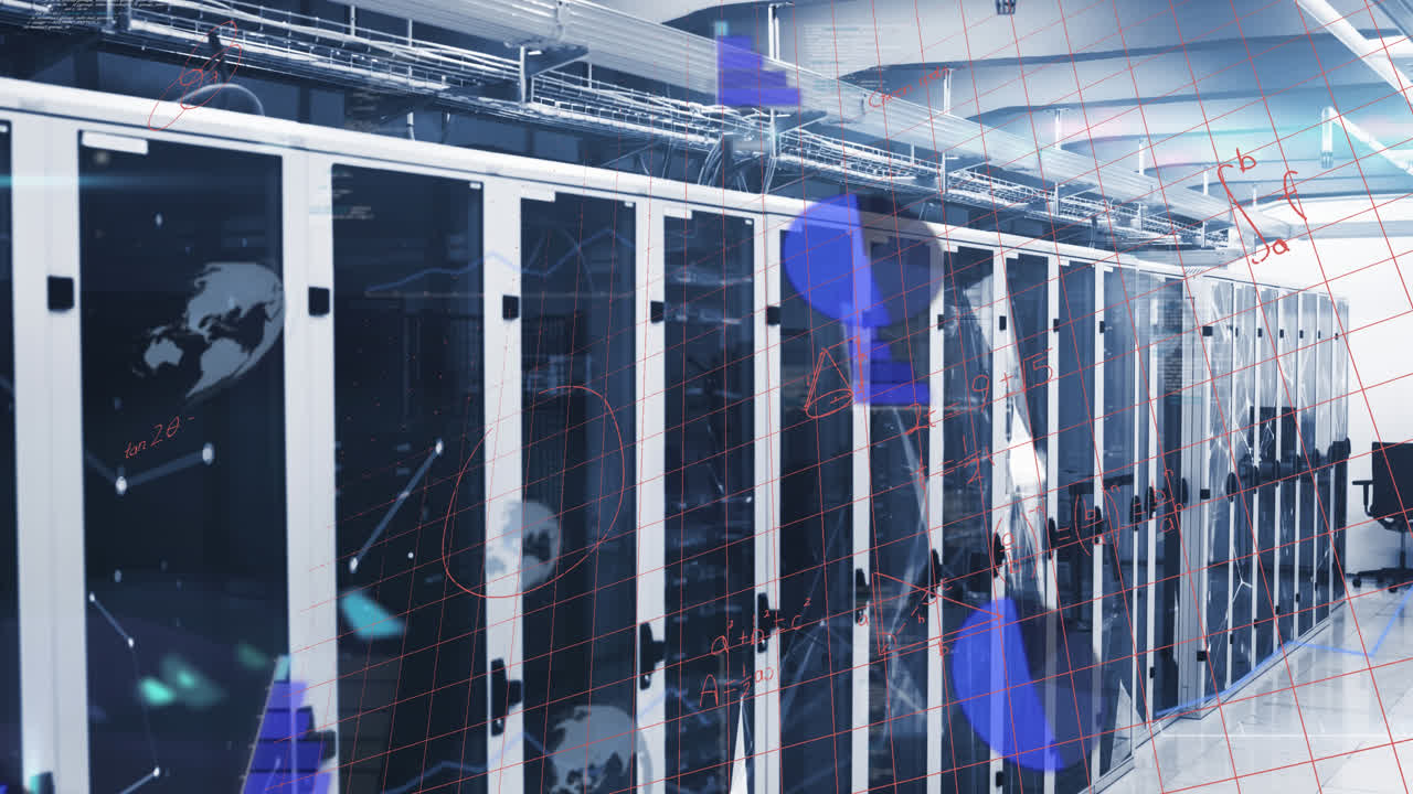 Animation of data processing over server room