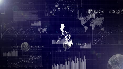 philippines country corporate background with abstract elements of data analysis charts i showcasing data analysis technological video with globe,growth,graphs,statistic data of philippines country