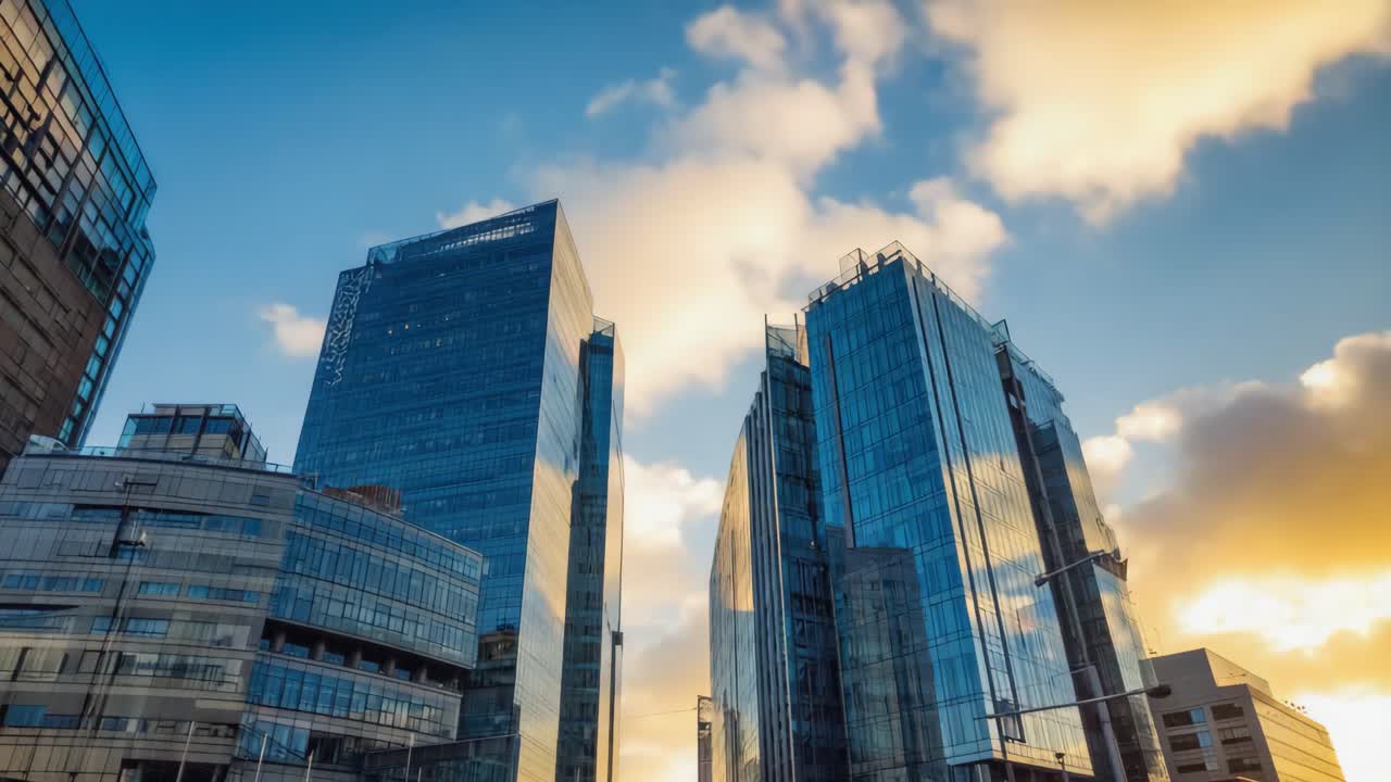 Modern Skyscrapers Against a Golden Sky