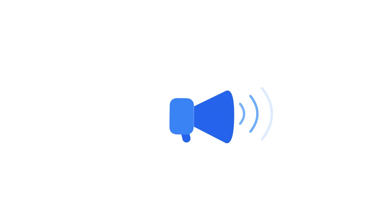 Icona megafono blu animata che emette onde sonore