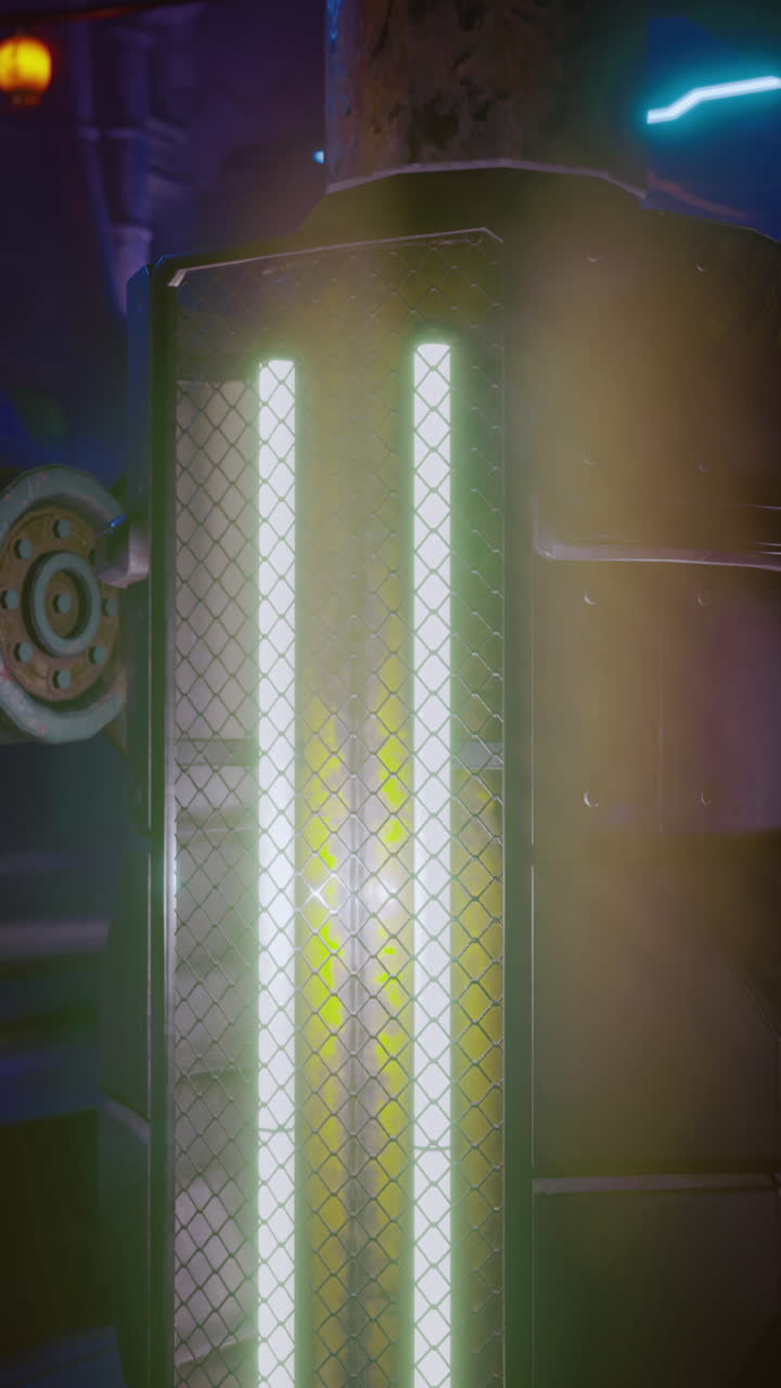 Urban futuristic landscape showcasing glowing technology at night