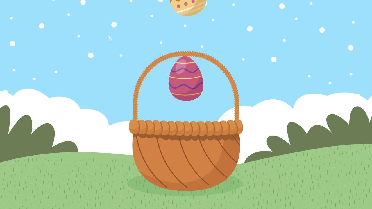 happy easter animation with eggs in basket scene