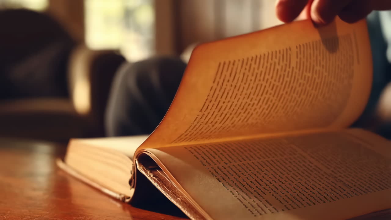 Hand turning a page of an old book