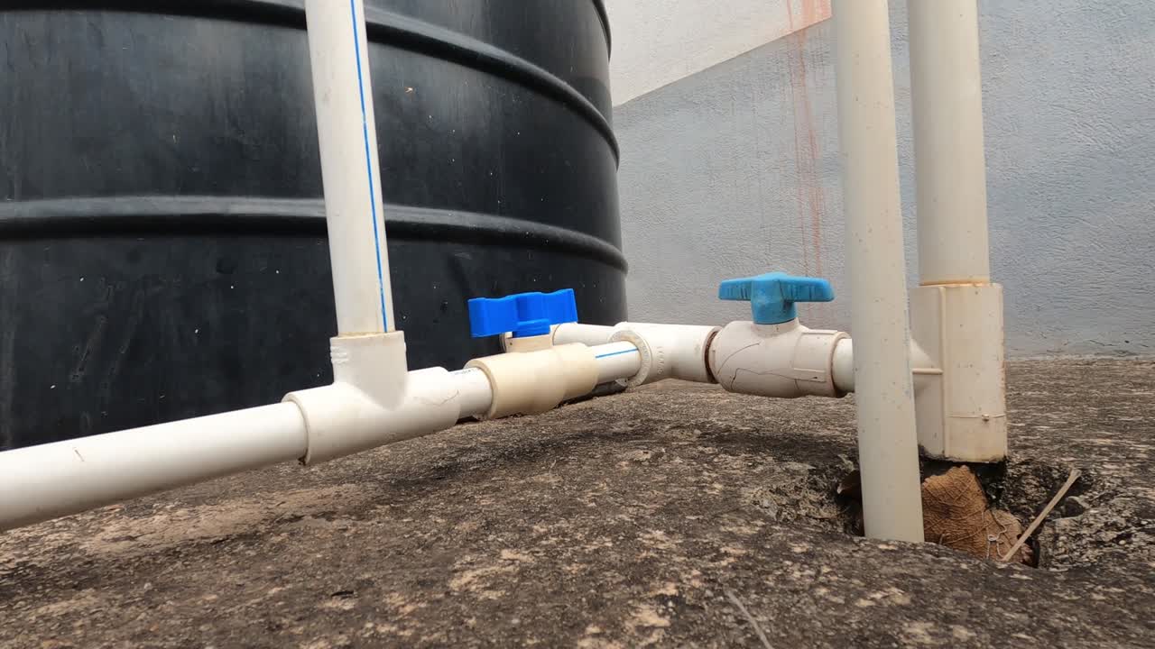 Pipeline of village water storage plastic tank.