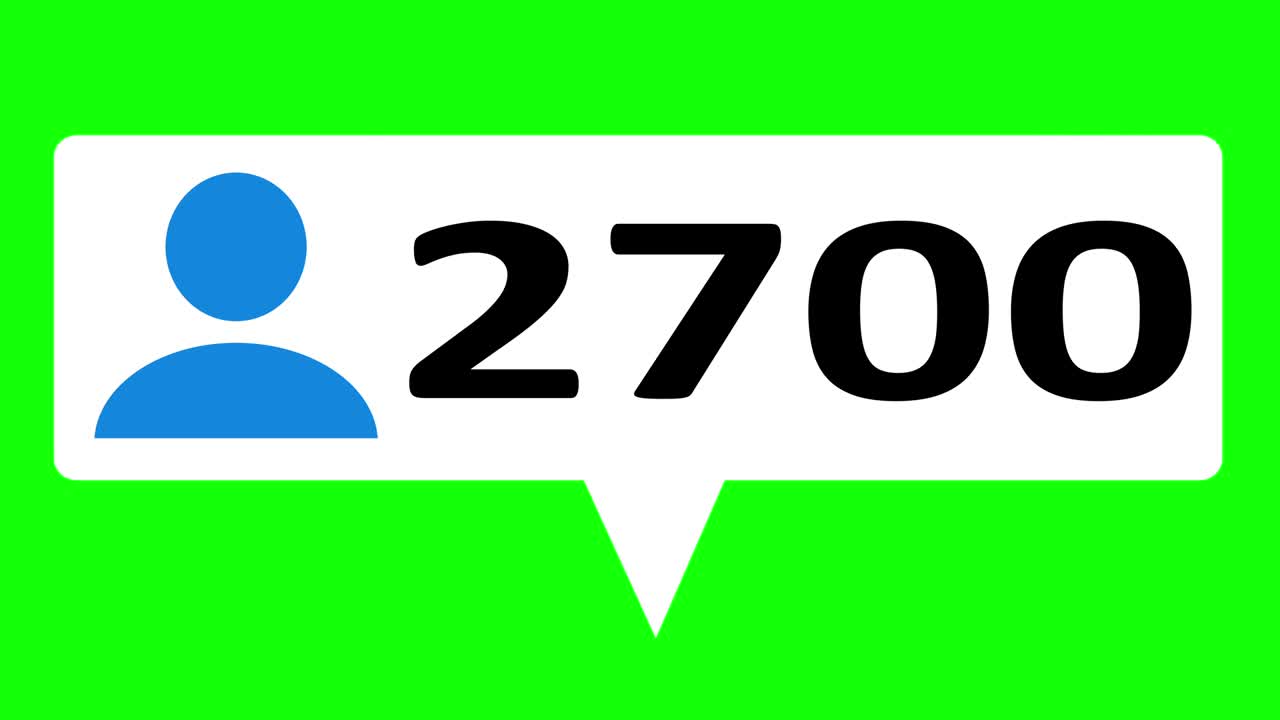 Flat design Follower icon in 4K social media counter, shows clicks over time on a green screen background with alpha matte