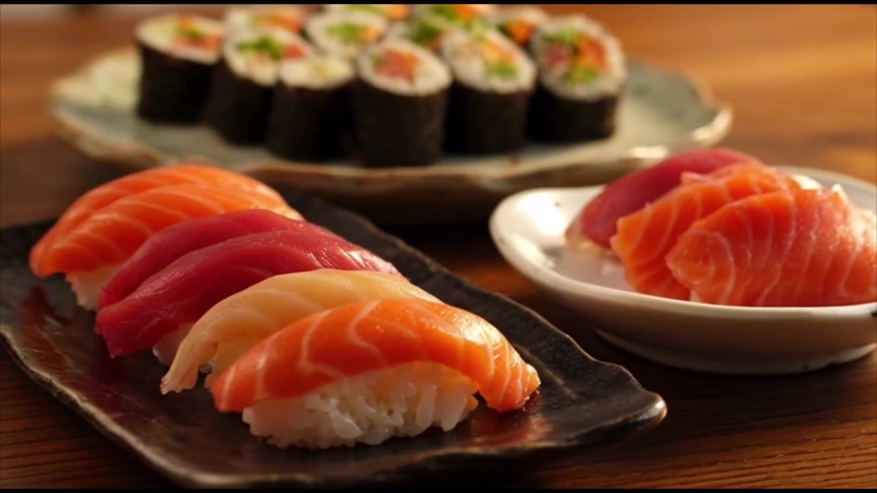 Un piatto di sushi fresco su un tavolo di legno