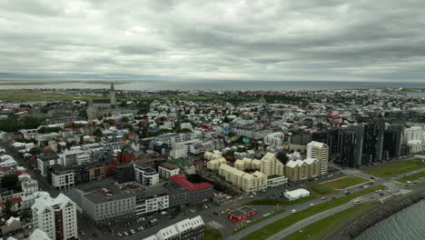 reykjavik capital tiro aéreo día nublado casas de islandia