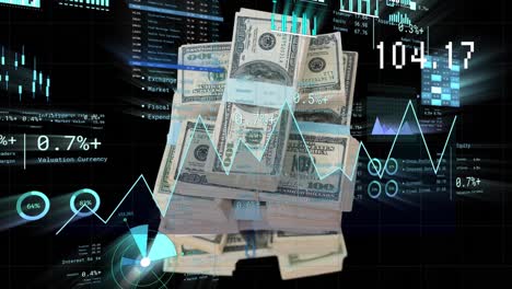 Animation-Der-Finanzdatenverarbeitung-über-Amerikanische-Dollarnoten