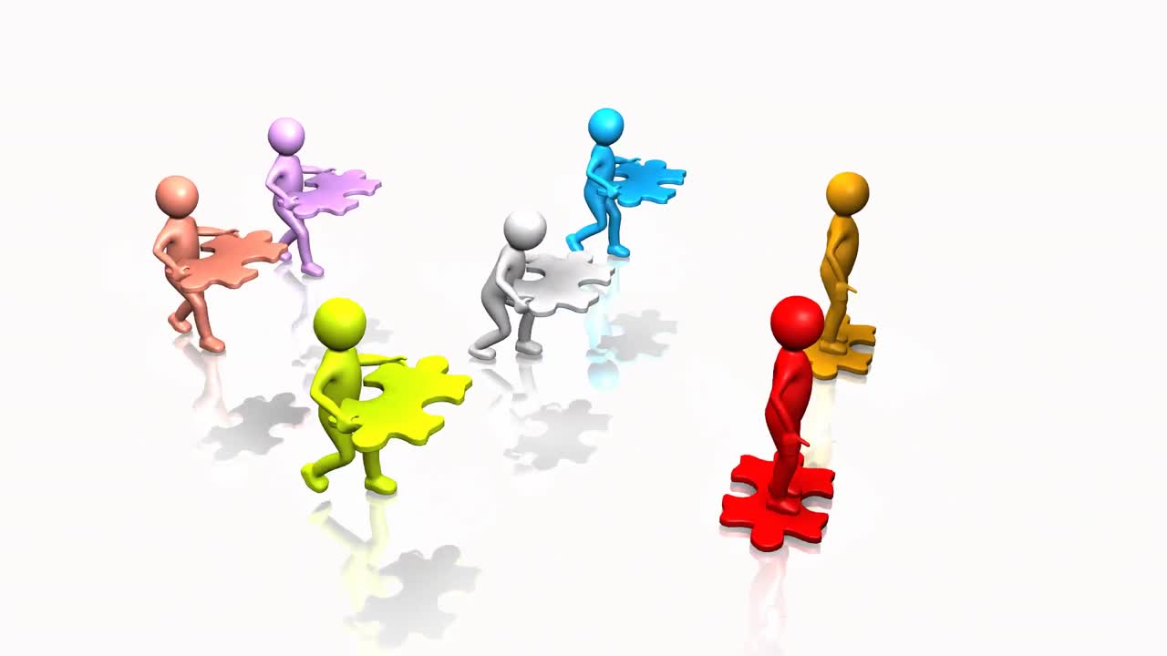 3D men holding pieces of puzzle