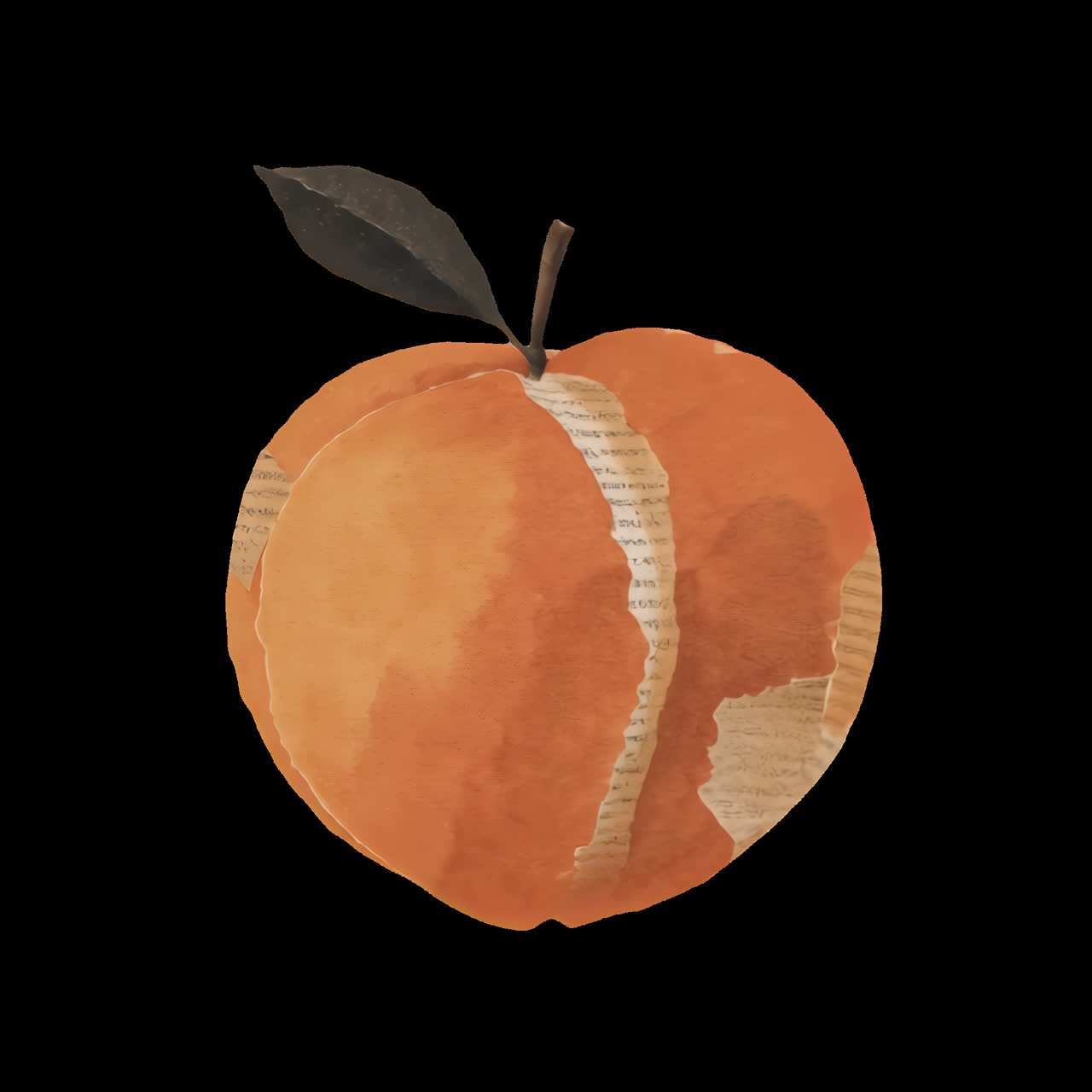 Collage peach animation isolated asset, transparent 4K video, alpha channel, ProRes 4444